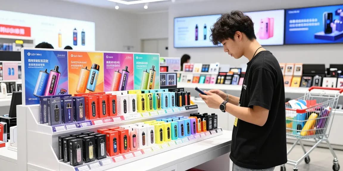 Explore the top disposable vapes in usa with vibrant options on display in a modern shop.