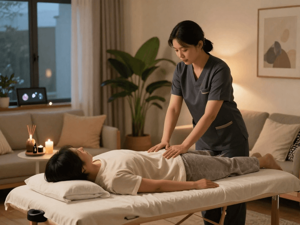 Experience a calming 성남출장마사지 session in a serene home spa setting.