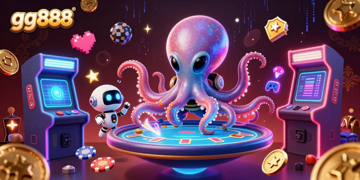 Experience thrilling action in gg888 as a cartoon alien octopus indulges in holographic poker gameplay.