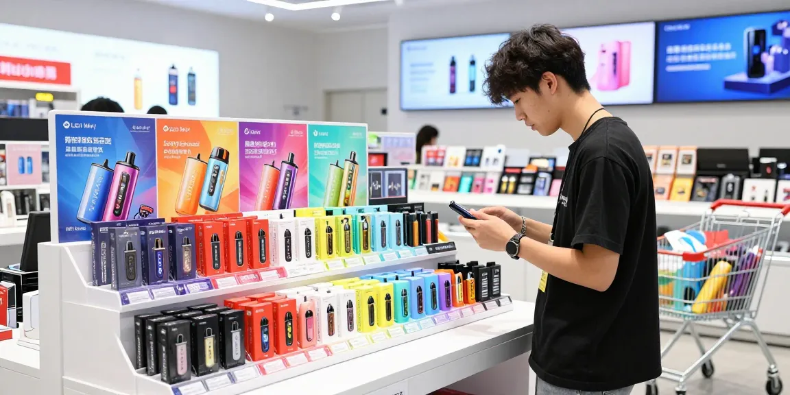 Explore the top disposable vapes in usa with vibrant options on display in a modern shop.