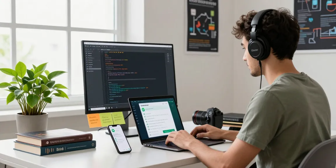 WhatsApp下載 - Developer programming in vibrant tech workspace, showcasing app integration.