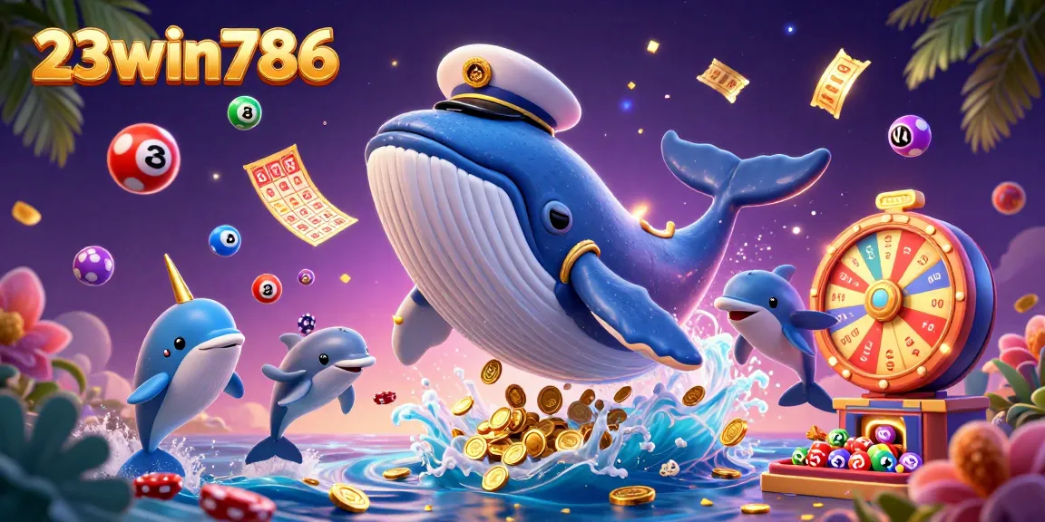 Experience the thrilling underwater world of 23win786 with a whale breaching amidst golden coins.
