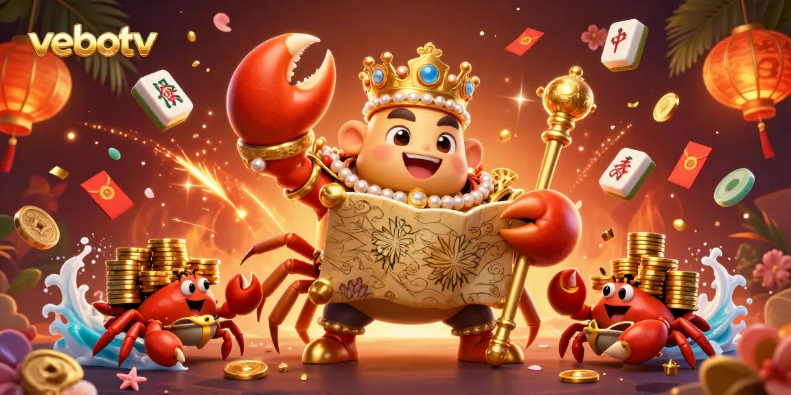 Experience thrilling gameplay with vebotv as the golden crab emperor reigns over a vibrant scene of gaming bliss.