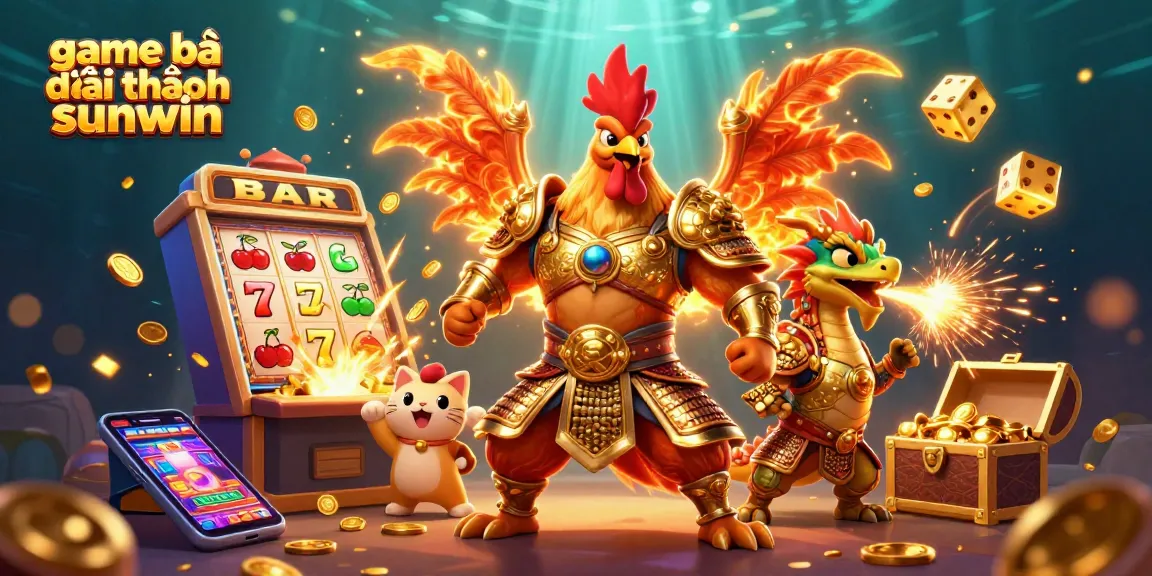 Play thrilling game bài đổi thưởng sunwin with dynamic characters and casino elements in 3D illustration.