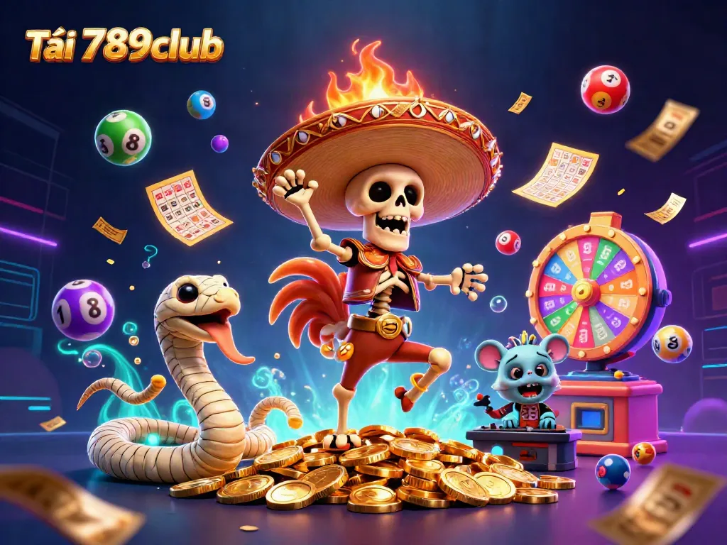 Experience Tải 789club with a lively 3D illustration of characters celebrating amidst casino elements.
