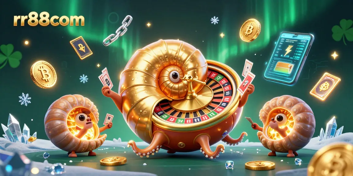 Engage with rr88com's gaming experience amidst vibrant 3D casino elements and animated crypto themes.