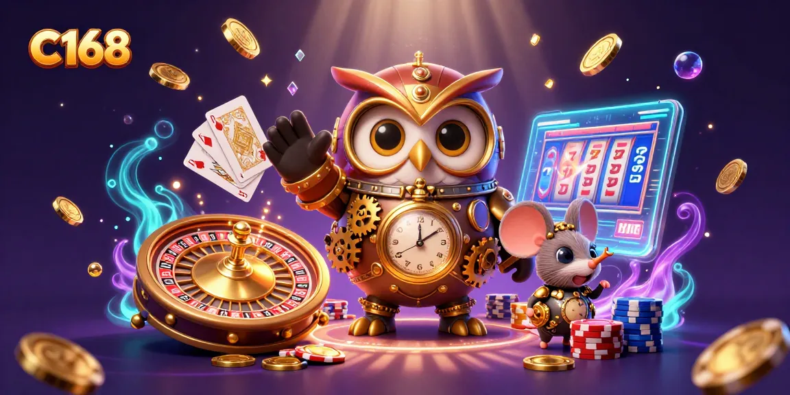 C168 excites players with a vibrant casino atmosphere featuring animated owls, coins, and cards