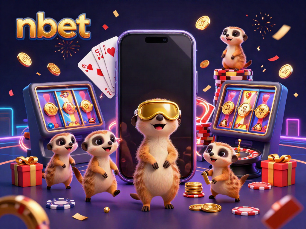 Experience fun at nbet's casino with meerkats managing a colorful gaming scene and exciting slots.