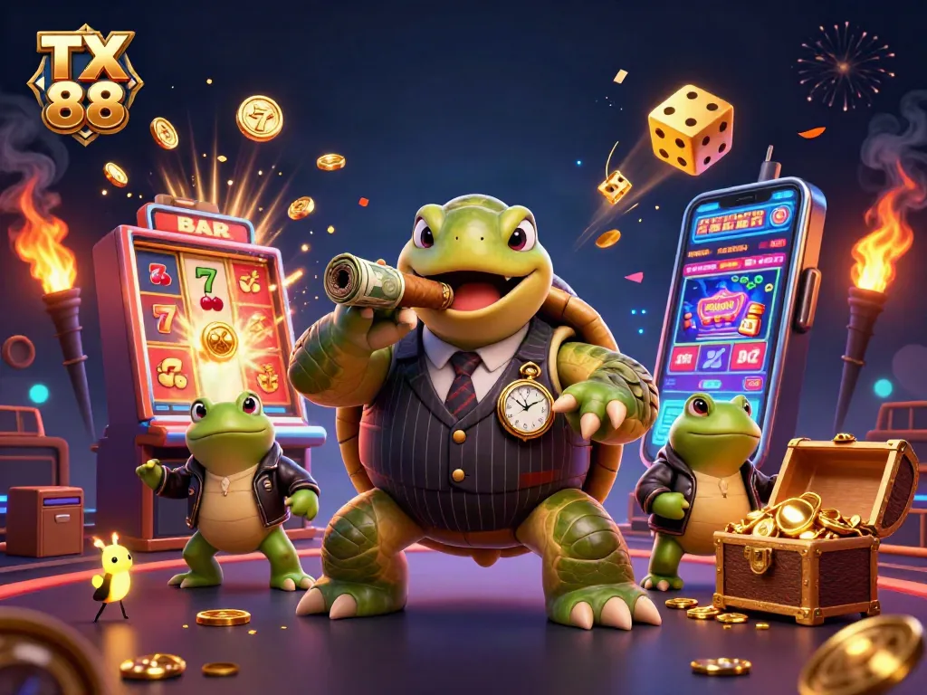 Experience the thrill of winning at TX 88 with vibrant casino action and characters.