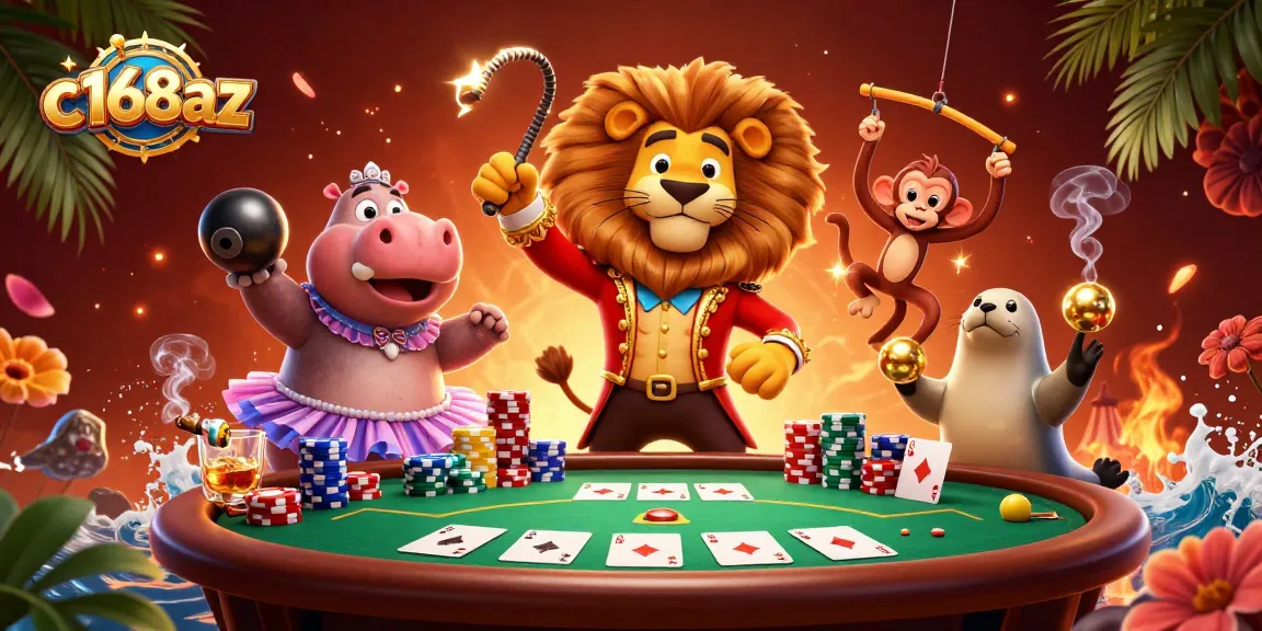 C168az celebrates online gaming with vibrant 3D characters and a rich casino scene.