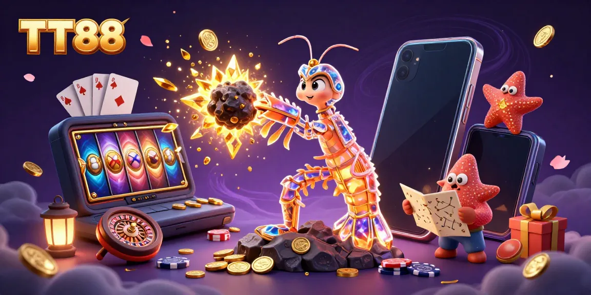 Experience thrilling gameplay at TT88 with vibrant 3D characters and casino elements exploding with excitement.