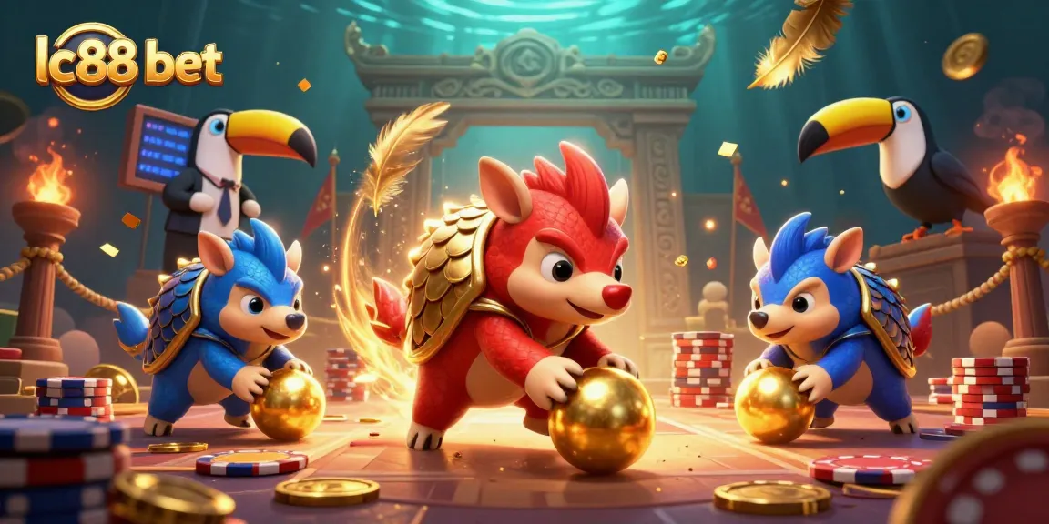 Experience exciting gameplay with lc88 bet, featuring pangolins rolling through poker chips in a vibrant casino setting.