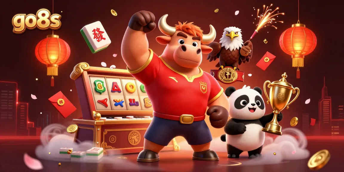 Experience thrilling wins with go8s, featuring fun characters in a vibrant casino-themed scene.