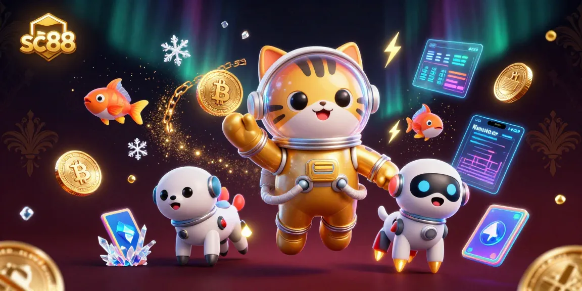 Place bets on sc88 and explore thrilling gaming with a cartoon astronaut cat and robot dog in a cosmic casino