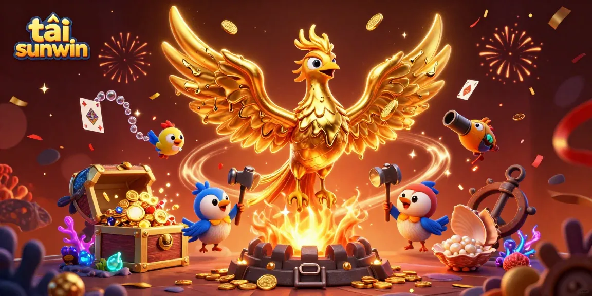 Experience excitement with tải sunwin showcased in a vibrant 3D casino scene full of treasures.