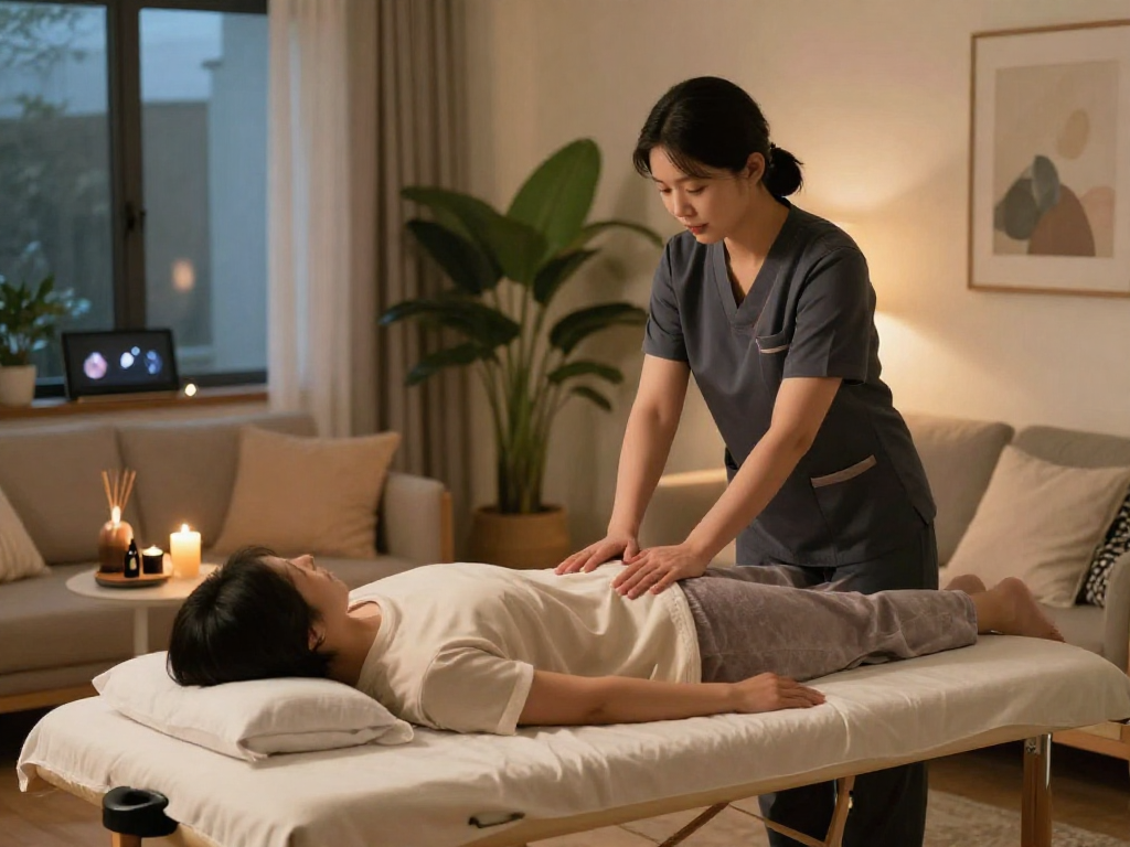 Experience a calming 성남출장마사지 session in a serene home spa setting.