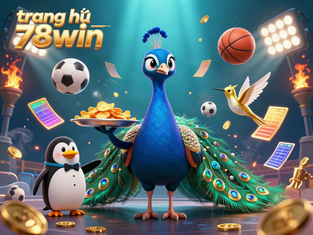 Engaging illustration of trang chủ 78win showcasing a vibrant casino scene with dynamic sports elements and colorful characters.