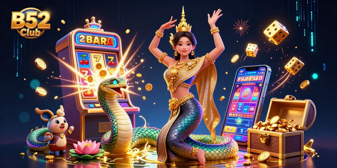 B52 Club offers an exciting online gaming experience with vibrant slot machines, captivating characters, and golden treasures.