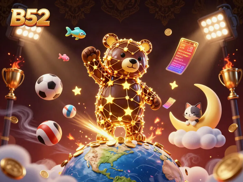 Experience thrilling gaming at B52 with vibrant casino elements and a magical 3D bear!