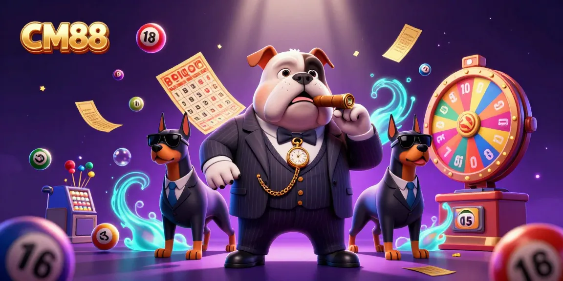 Experience thrilling gambling at CM88 with cartoon mafia boss and action-packed casino elements.