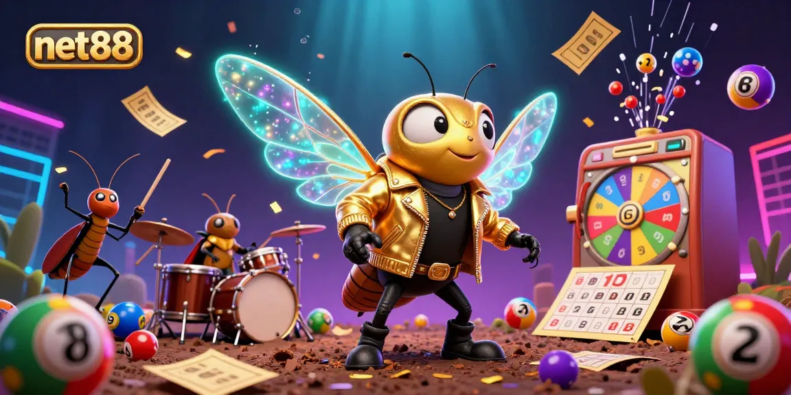 Engage with net88's vibrant online gaming scene featuring a rock star cicada band amidst lottery excitement.