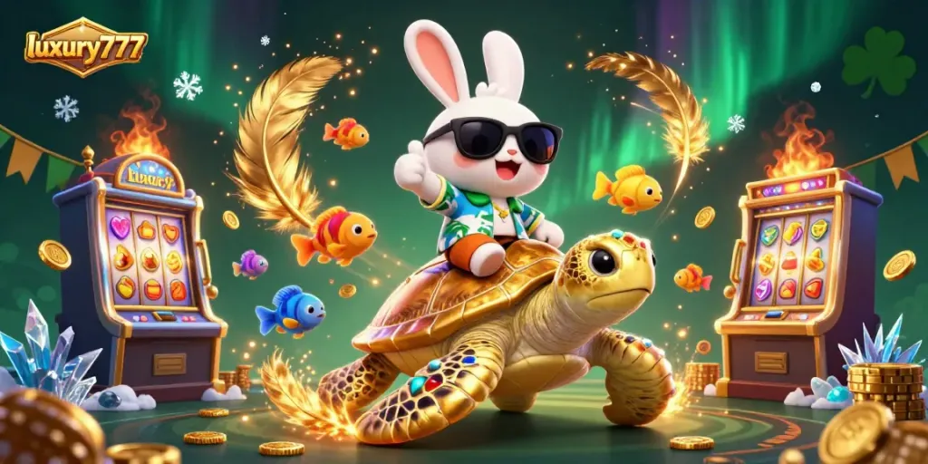 Experience luxury777's exciting games with our vibrant illustration showcasing fun characters, jackpots, and colorful casino elements.