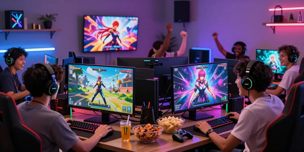 Exciting gaming experience with players enjoying a vibrant hentai game in a cozy gaming setup.