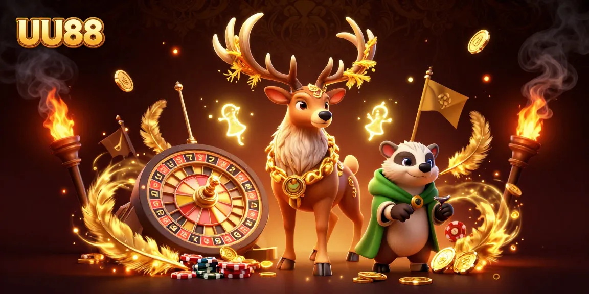 UU88 players spin the roulette wheel amidst a magical scene with glowing druid characters and gold tokens.
