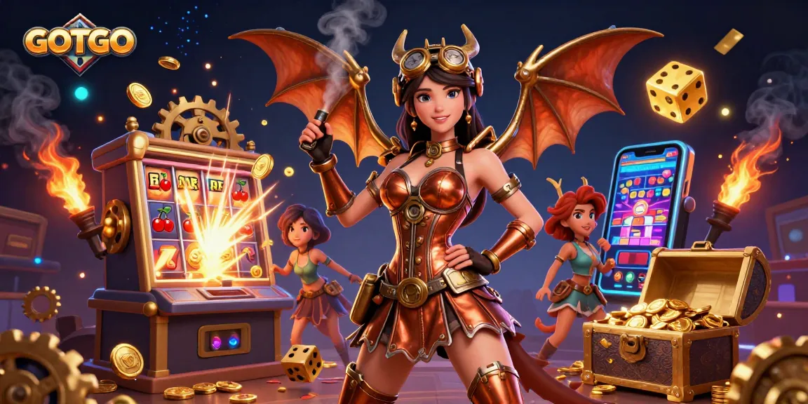 Rasakan permainan yang mendebarkan dengan GOTOTO sebagai karakter steampunk yang menakjubkan dan naga di tengah elemen jackpot.