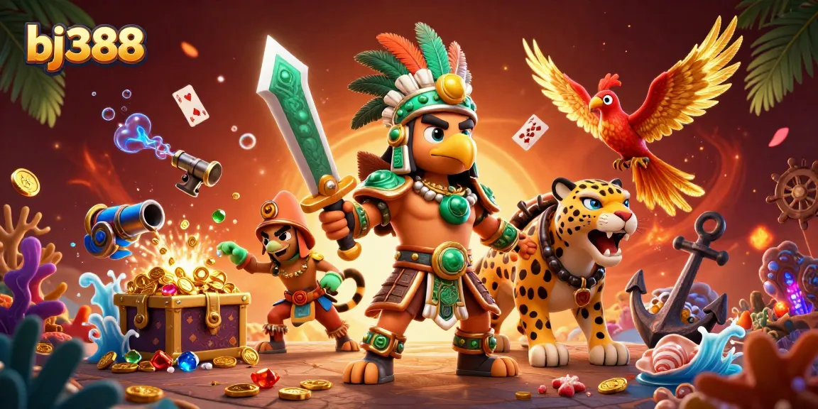 Bet on exciting games at bj388, featuring vibrant characters embarking on a treasure adventure.