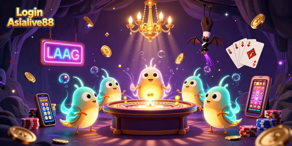 Join the excitement at Login Asialive88 with a vibrant depiction of a bioluminescent casino scene.