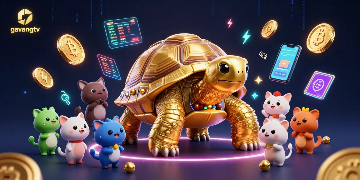 Experience interactive gameplay at gavangtv with a vibrant 3D casino illustration featuring a pinball tortoise.