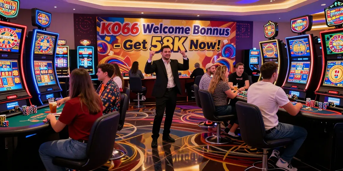 Exciting casino scene promoting KO66 with players enjoying games and bonuses