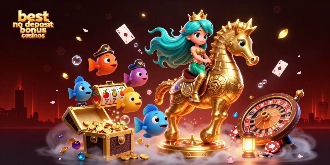 Engage with the best no deposit bonus casinos featuring vibrant 3D art of a mermaid and seahorse.
