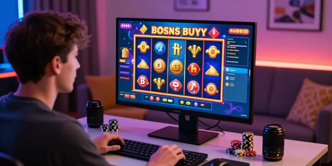 Engaging bonus buy slots UK gameplay scene with player immersed in an online casino.