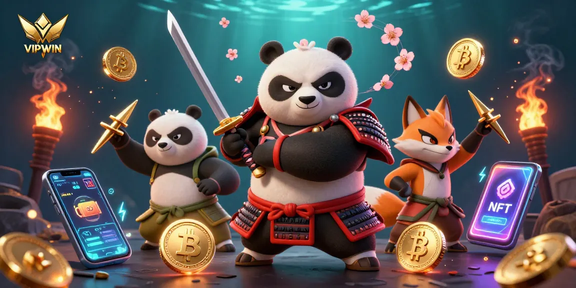 VIPWIN showcases energetic gameplay with vibrant characters and cryptocurrency elements in a dynamic casino scene.