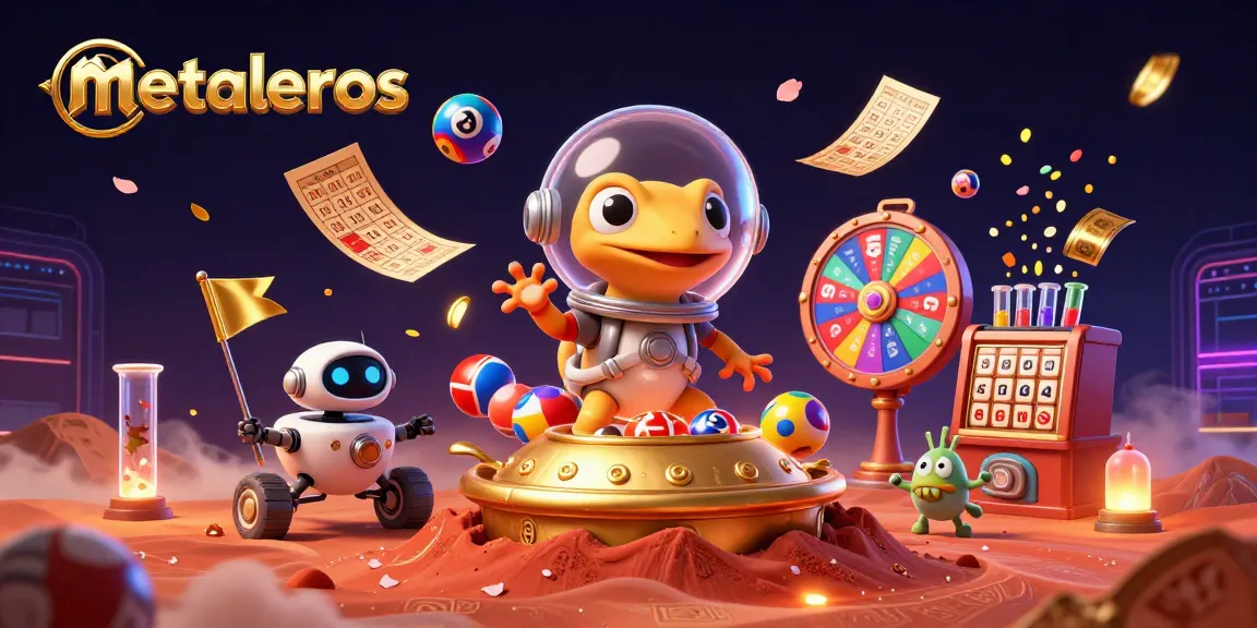 Gecko Martian metaleros merayakan jackpot di kasino emas yang tersembunyi.