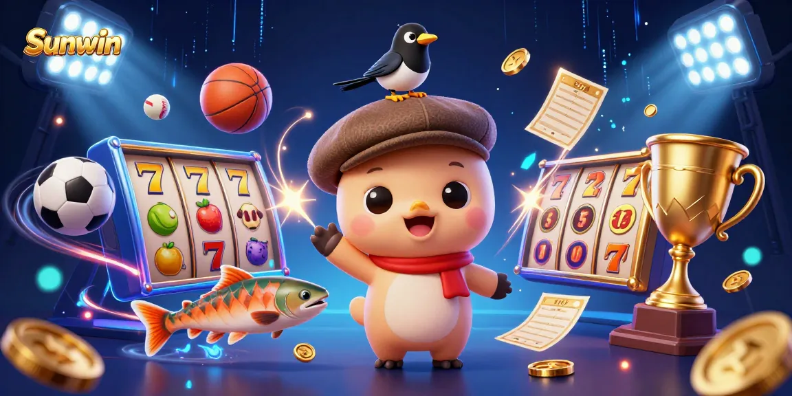 Experience thrilling wins at Sunwin with vibrant 3D casino elements and characters in action.