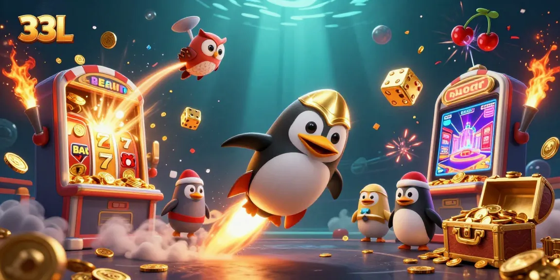 Experience the thrilling adventure of 33L as the golden penguin blasts through space, leading to jackpot excitement.