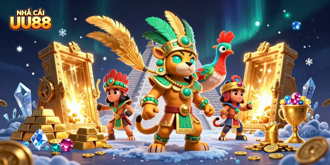 Experience the excitement at NHÀ CÁI UU88 with enchanting slots and treasures illuminating the scene.