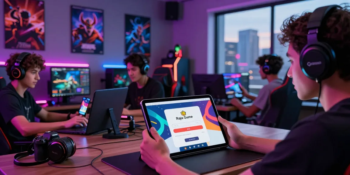 Engaged player logging into Raja Game, showcasing vibrant gaming setup and immersive atmosphere.