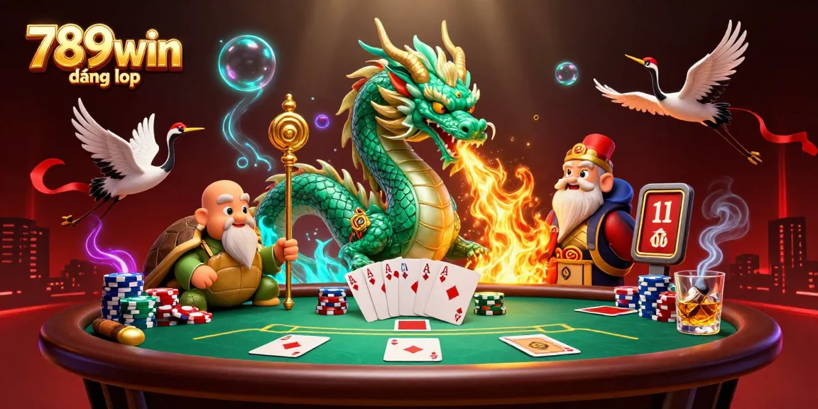 Experience exhilarating moments with 789win đăng nhập at this dynamic casino scene, featuring an emerald dragon and poker elements.