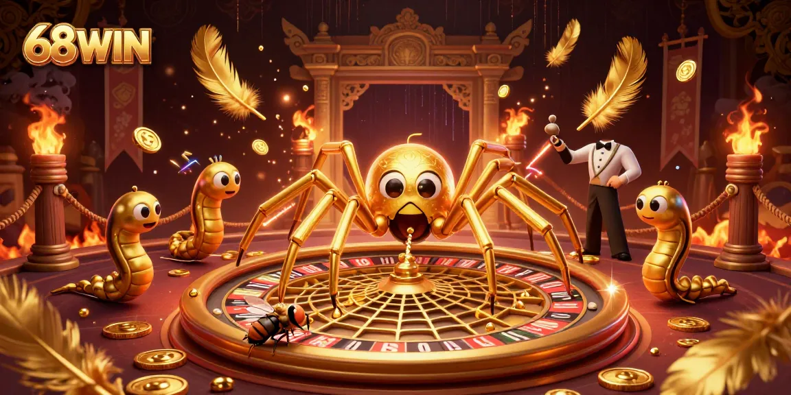Engage with 68WIN's captivating roulette scene featuring a golden spider and betting fly.