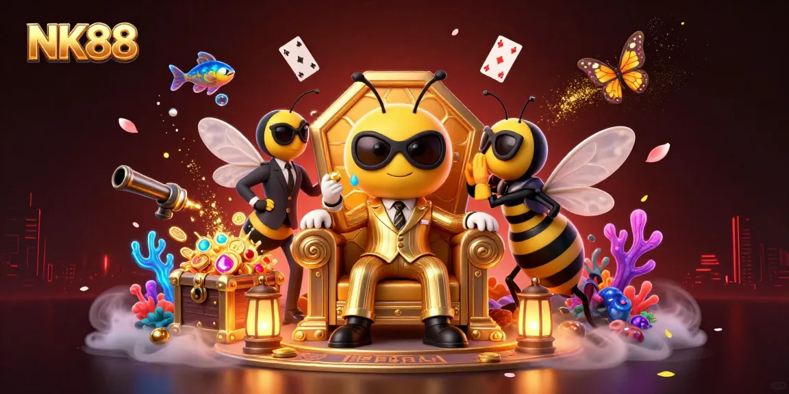 Experience thrilling gameplay at NK88 with a vibrant scene featuring a bumblebee mob boss, wasp bodyguards, and colorful underwater elements.