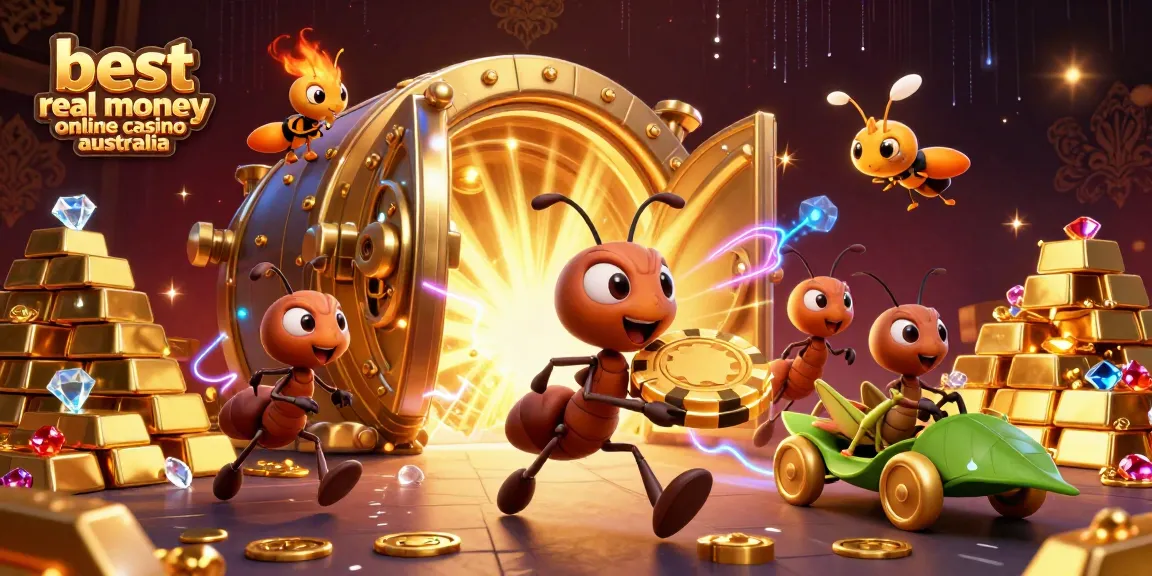 Experience the thrill of the best real money online casino Australia with animated ants and treasure.