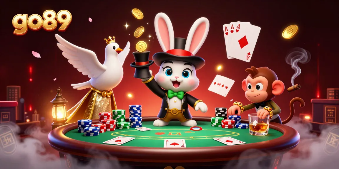 Win big with go89 while a magician rabbit pulls coins, and a monkey steals poker chips!