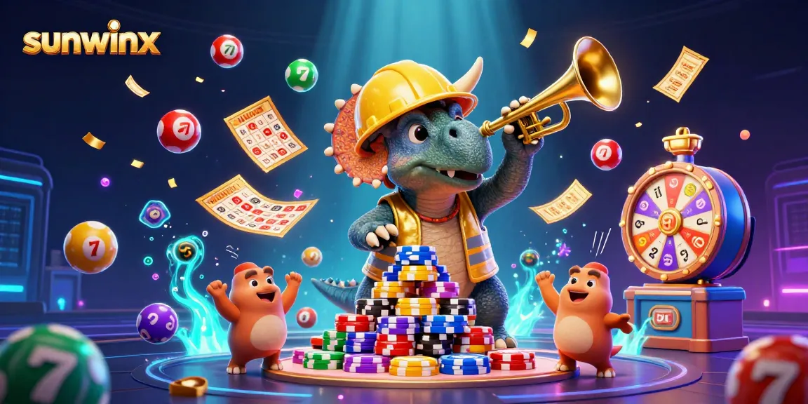 Experience the excitement of sunwinx with vibrant casino elements and animated characters celebrating a jackpot.
