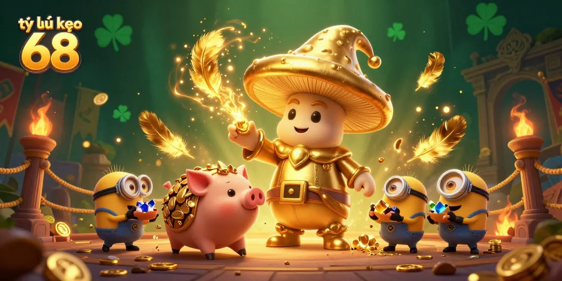 Engage with tỷ lệ kèo 68 as the golden mushroom wizard casts magical spells on treasures.