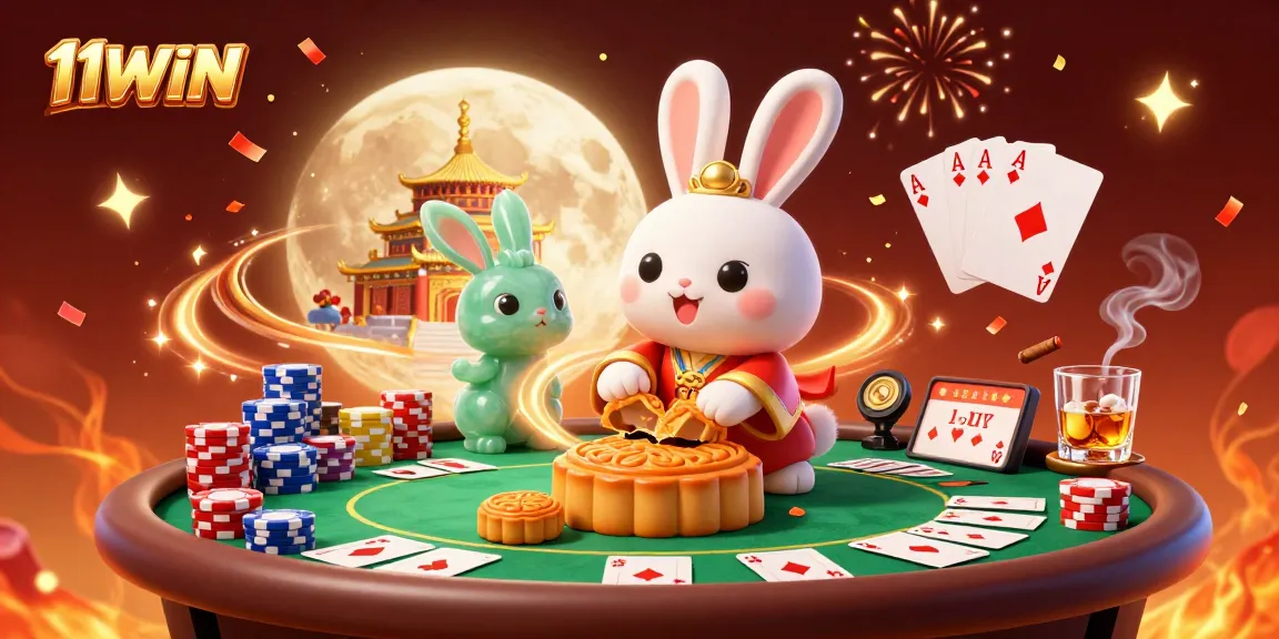 11WIN celebrates an engaging casino scene featuring folklore characters with poker elements and festive backgrounds.